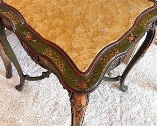 Hand painted ornate table w/marble top
