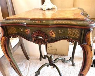 Hand painted ornate table w/marble top