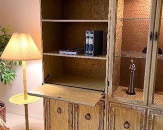 3pc Bamboo cabinet set  - center - lighted, w/glass shelves 