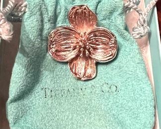 50% OFF    Sterling Tiffany dogwood, pin w/bag and box 
