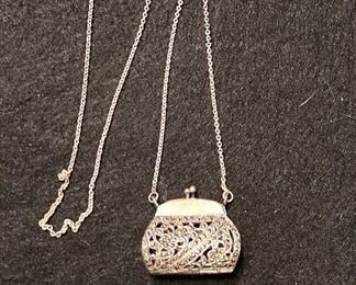 Sterling and marcasite purse necklace 