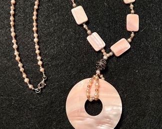 Stunning sterling, and pink mother of pearl necklace