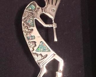 Sterling & inlay Kokopelli Tribal figure pendant 