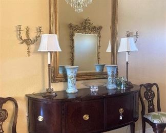 Sheer elegance - curved front buffet; two side chairs