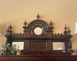Ornately carved  and mirrored Victorian mantle topper