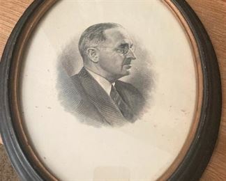 Oval framed picture of President Truman