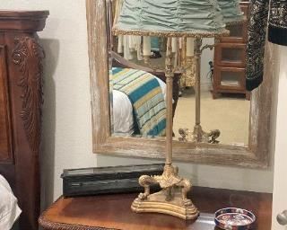 One of two coordinating mirrors, nightstands, and lamps