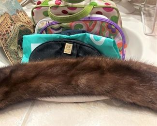 Mink collar; make-up bags