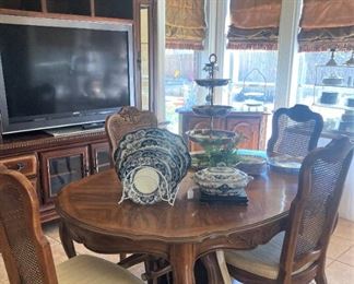 French Provincial fruitwood table and chairs (5th chair is broken)