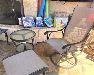 Coordinating chair, small table, and ottoman