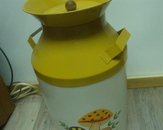 Vintage 1970's Sears milk can with mushrooms, rare