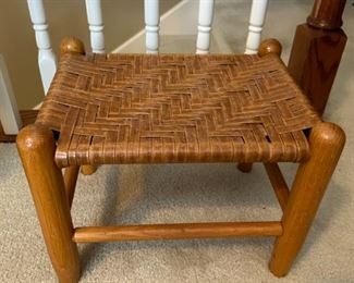Antique/vintage footstool with Weaved Rattan top                11"H x 13.75"W x 7.5"D