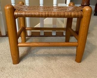 Antique/vintage footstool with Weaved Rattan top                11"H x 13.75"W x 7.5"D