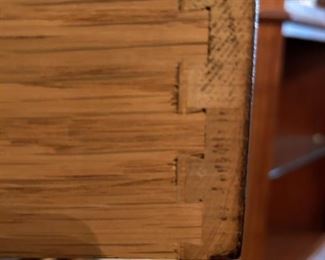 Beautiful antique drop leaf rolling serving cart with glass insert and side drawer.                                                                 
29"H x 43"W extended x 32"D