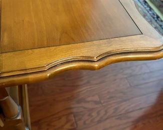 Beautiful antique drop leaf rolling serving cart with glass insert and side drawer.                                                                 
29"H x 43"W extended x 32"D