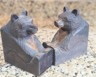 Pair of hand-carved art deco bear bookends