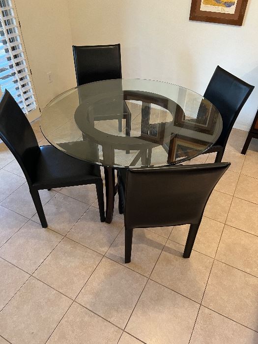 Crate and Barrel Dining set with leather chairs