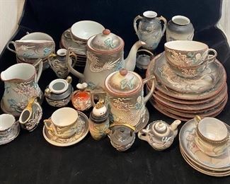 Japanese Moriage Dragonware Tea Set • 40 pieces • Selling As A Group / Set • WAS $120 for all…25% OFF price = $90 FOR ALL!!! 