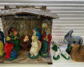 Vintage Chalkware Nativity Set - Old! 