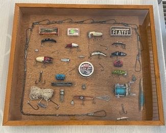 Vintage fishing Luer Glass Shadowbox - approximately 25”x22”x3” Deep WAS $50; 25% OFF price = 37.50.