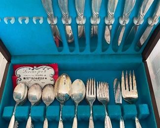 Rogers Silver Plate Flatware • 51 pieces w/ Wood Case 