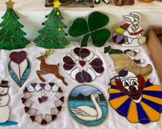 Assorted Stained Glass • Easter Bunny Rabbit, Santa Christmas, Clown, Swan, Hearts, Clover, Rose MOST ARE UNDER $10 each. 