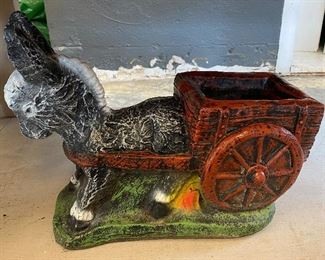 VERY HEAVY PAINTED CONCRETE DONKEY & WAGON PLANTER • Approximately 20” Long & 14” Tall ——-WAS $36….25% OFF = $27.