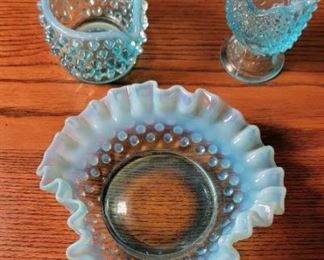 Vinta Opalescent Blue Hobnail Glass