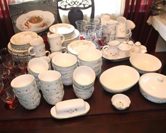 Pfaltzgraff Winter Berry dishes and glasses.  All to be sold as a set.