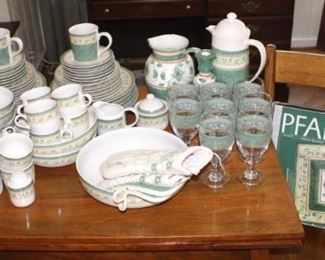 Please note the set comes with a carafe, pitcher, candlestick and new in box serving platter.