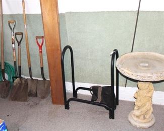 Lots of gardening items.  Very nice birdbath. 