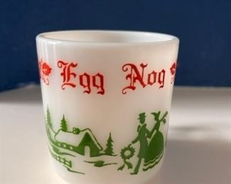 Close-up of mug in 7 Piece Vintage Milk Glass Egg Nog Set