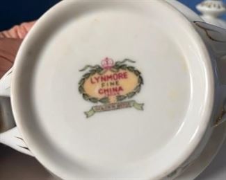 Lynmore Golden Rose pattern china serving bowl, cream and sugar set