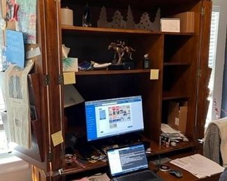 Chadwick Office Armoire computer desk with filing drawer, slide-out laptop shelf, and slide-out printer shelf below by Ballard Design