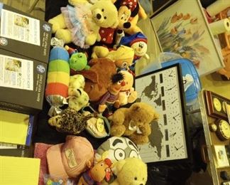 Teddy bears, Garfield, Big Bird, Wall Art, Seiko World Wide Wall Clock, like new clothes hamper, unused, Pop Music Records,  Jazz Records LPs Vinyl, CDs DVDs VHS, much more to choose from..
