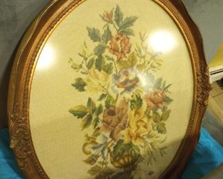 Vintage hand made needle point floral art