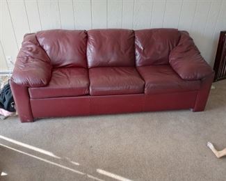 Plush 3 Cushion Red Leather, SLEEPER SOFA, grab it quickly, for friends and family guests,