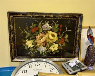 Vintage Large finely painted toleware tray,