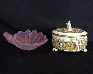 Murano Glass Alabastro Shell Capodimonte Lidded Cherub Bowl, Beautiful Collector items