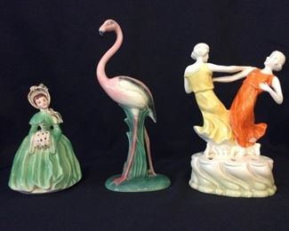 Will George Signed Vintage Pink Flamingo Figural Porcelain Flower Frog Women Figurine