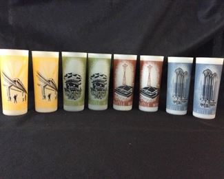 Seattle Worlds Fair, 1962 Vintage Frosted Glass Tumblers. 4 sets of 2 , 8 glasses