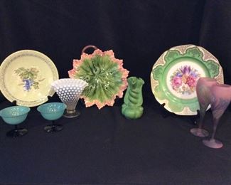 Niloak Winged Victory Vase, Hobnob Milk Glass Ruffled Fan Vase, Cico Leaf Plate Decor Items