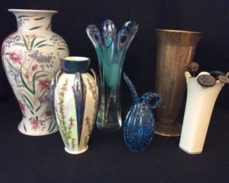 Eclectic Assortment Of Vases, Including Lenox Meridan Collection Vintage Hat Pins