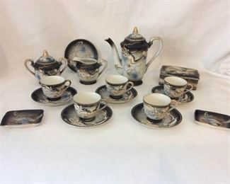 Betson Japanese Hand Painted Dragon Relief W Gold Accents Tea Set. C. 1940s Beautiful