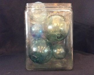 Antique G7 Glass Battery Jar Box Container Filled With Glass Balls