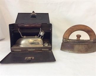 Antique 1920s Sunbeam Electric Travel Iron W Case  Colebrookdale Iron Co. Iron w Wooden Handle