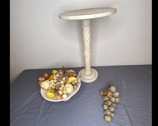 Marble/ Alabaster Accent Table With Fruit Bowl and Fruit