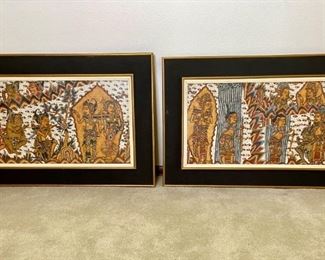  (2) Framed Fabric Cultural Art