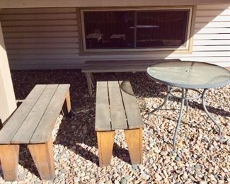 (2) Picnic Benches, (2) Outdoor Benches, Patio Table