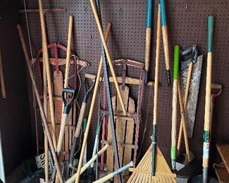 Rakes brooms shovels sleds